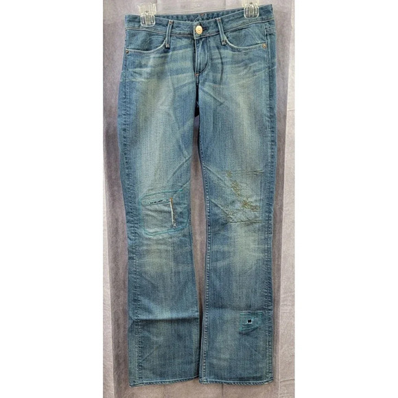 Ernest Sewn No 23 Bootcut Stretch Distressed Med Rise Jeans Woman’s Size 27 - Picture 1 of 9